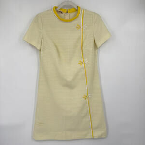 Women's Amy Adam 1960's Basketweave Shift Dress Yellow White Vintage Medium